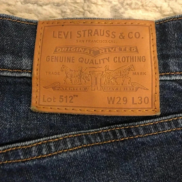Levi’s 512 Big E Mens 29x30 Slim Tapered Fit Blue Jeans Red Tab Distressed - Picture 3 of 9
